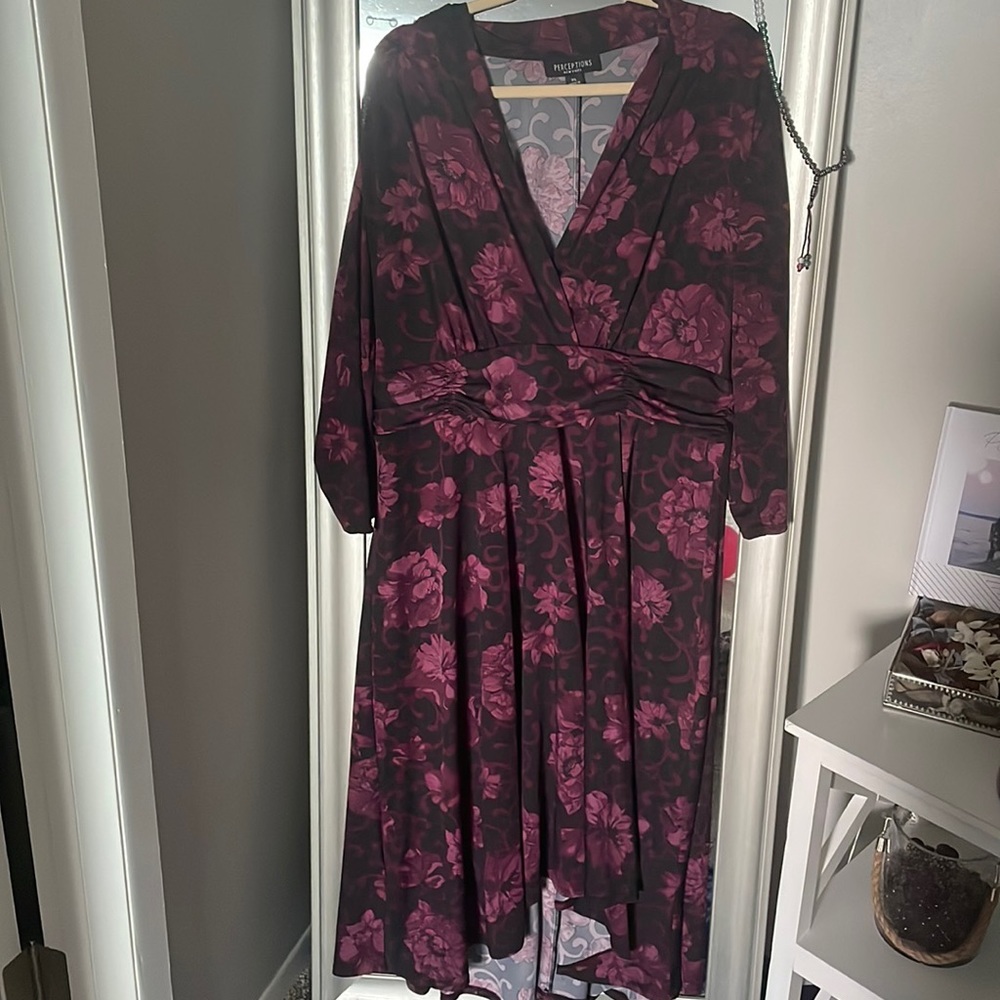 Pink floral knee length dress with quarter sleeves